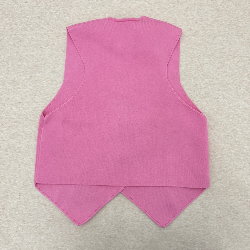 NWT Zara Women’s Size S US Pink Polyester Gold-Button Casual Vest - Picture 2 of 9